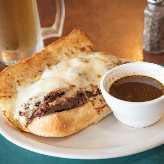 Gallagher's Pizza Italian Food Irish Spirit Fox Valley Restaurant best hot beef sandwich served with au jus for dipping